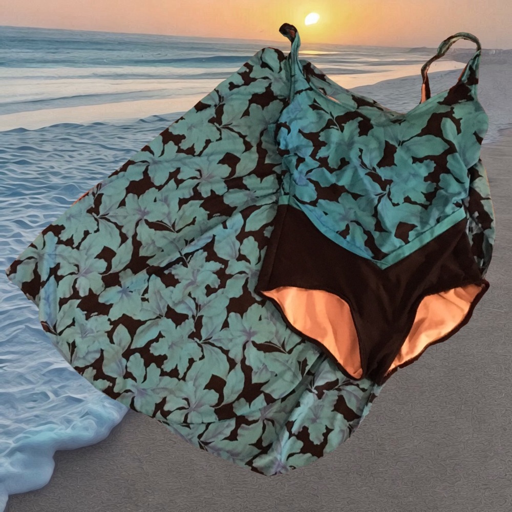 Vintage Slimsuit Floral Underwire One Piece Swimsuit with Matching Skirt